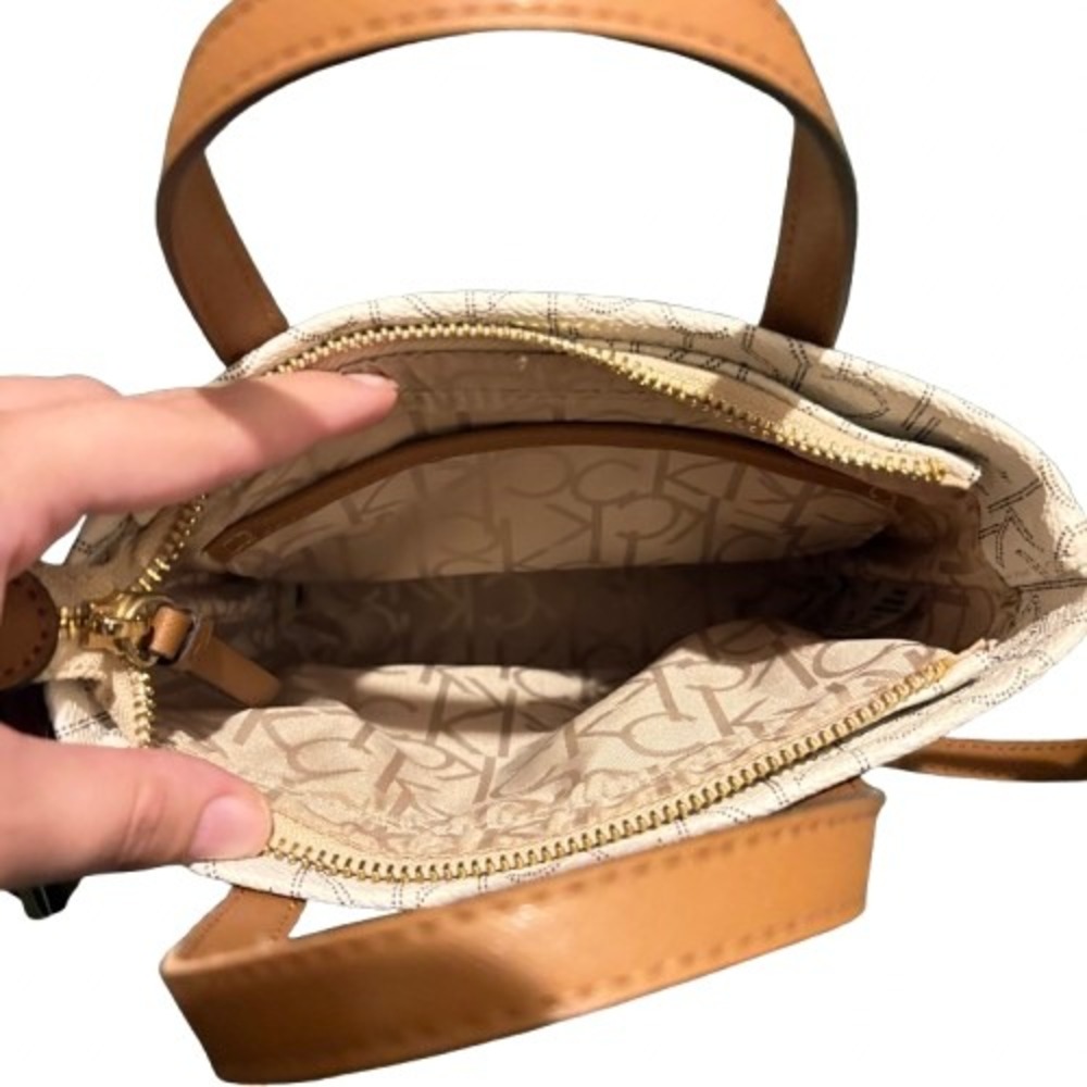 Calvin Klein CK Signature Mini Top Handle Crossbody Bag Cream Zipper Closure - Picture 6 of 6